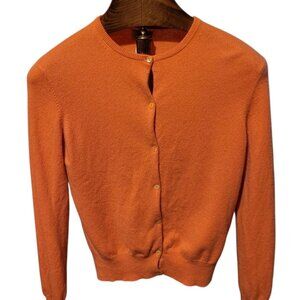 Neiman Marcus Orange Cashmere Button Up Long Sleeve Cardigan Size Large